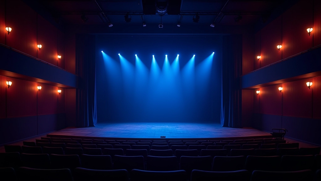 Theater stage with dramatic lighting during performance